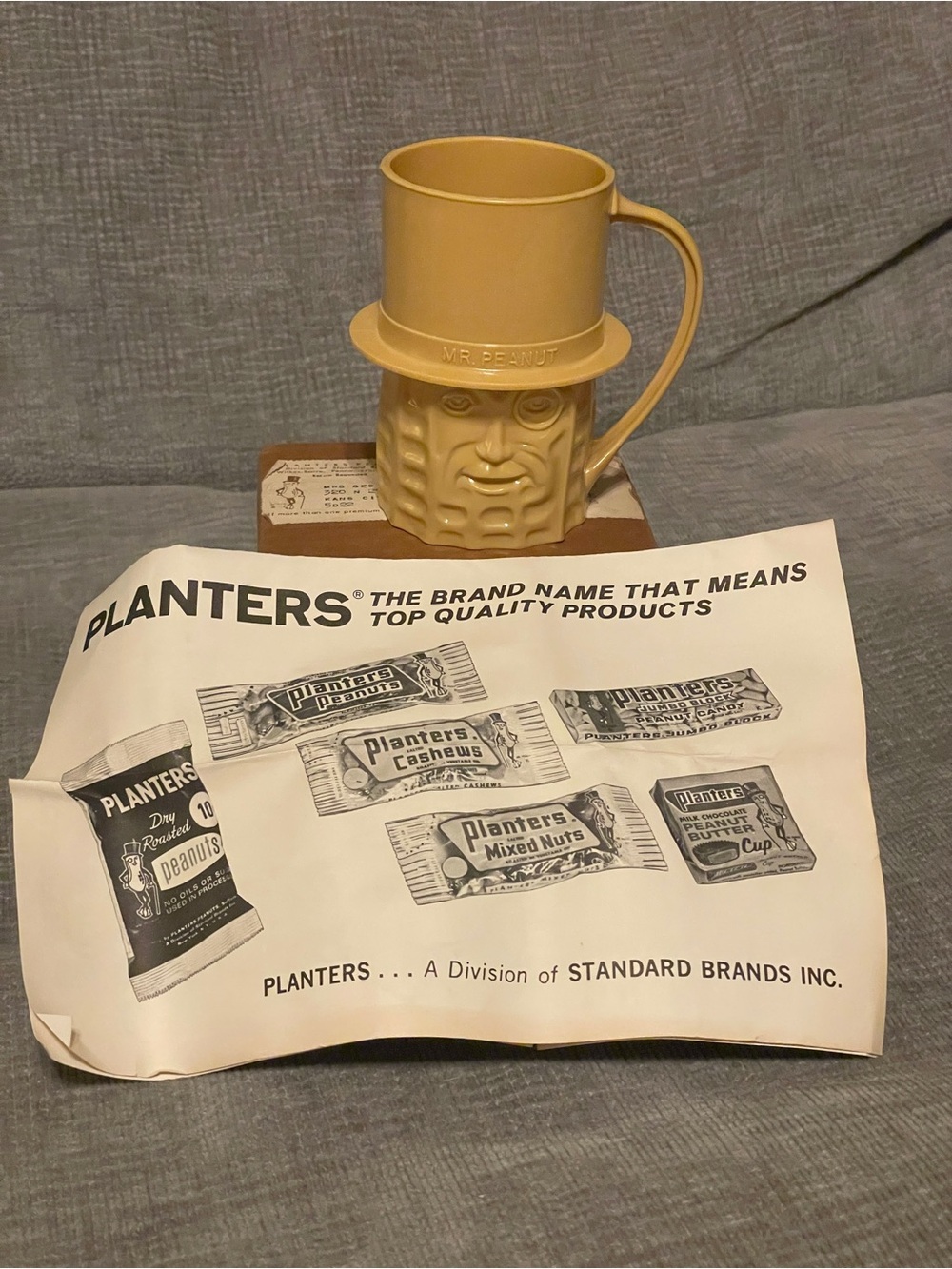 Vintage Planters Mr Peanut Plastic Mug Cup with Original Box & Papers